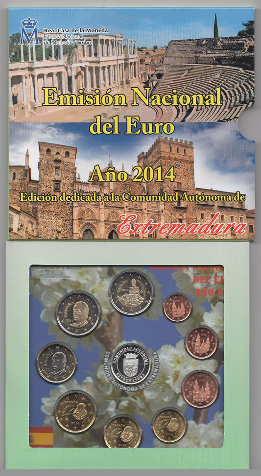 España - 2014 - Monedas Euros en cartera oficial - FDC / MS - Año 2014 / Autonomias Extremadura