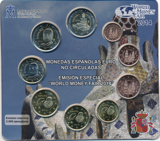 España - 2014 - Monedas Euros en cartera oficial - FDC / MS - Cartera año 2014 (9 monedas) / World Money Fair