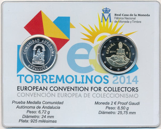 España - 2014 - Monedas Euros en cartera oficial - PROOF - 2 € Año 2014 / Park Güell / Torremolinos / En estuche