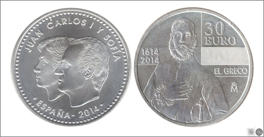 España - 2014 - Monedas euros en plata - S/C / UNC - 30 € Año 2014 / El Greco / SIN SOBRE