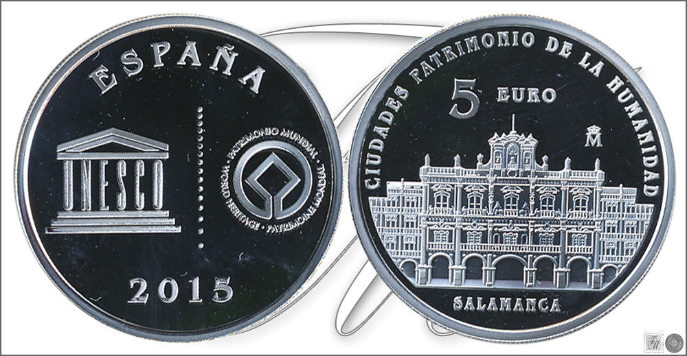 España - 2015 - Conmemorativas FNMT - PROOF - 5 € año 2015 / Unesco II serie / Salamanca / plata / En estuche