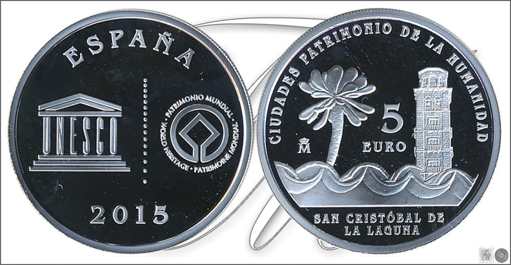 España - 2015 - Conmemorativas FNMT - PROOF - 5 € año 2015 / Unesco II serie / San Cristobal de la Laguna / plata