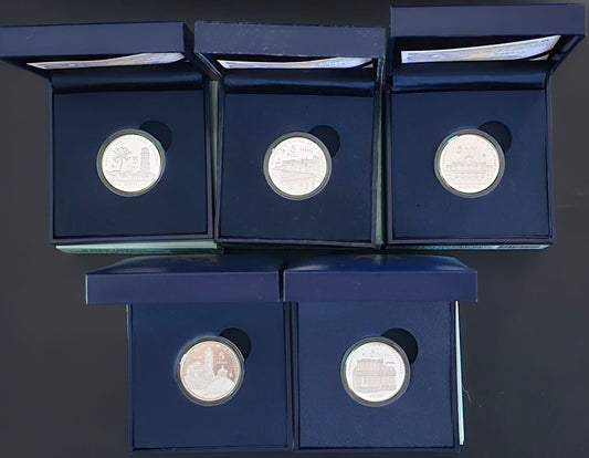 España - 2015 - Conmemorativas FNMT - PROOF - 5 € año 2015 / Unesco II serie / Serie 5 Monedas / plata / En estuches