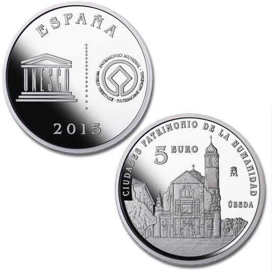 España - 2015 - Conmemorativas FNMT - PROOF - 5 € año 2015 / Unesco III serie / Ubeda / plata / En estuche