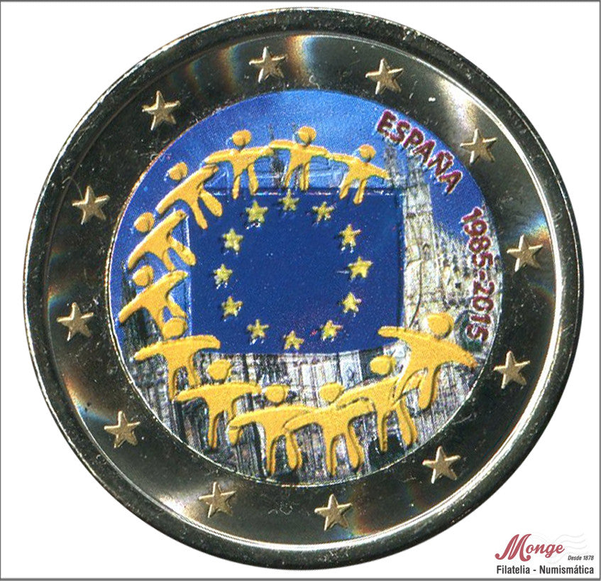 España - 2015 - Monedas Euros Color - S/C / UNC - 2 € Año 2015 / Aniv. Bandera UE / Coloreada