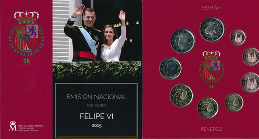 España - 2015 - Monedas Euros en cartera oficial - FDC / MS - Año 2015 (9 monedas) / Felipe VI