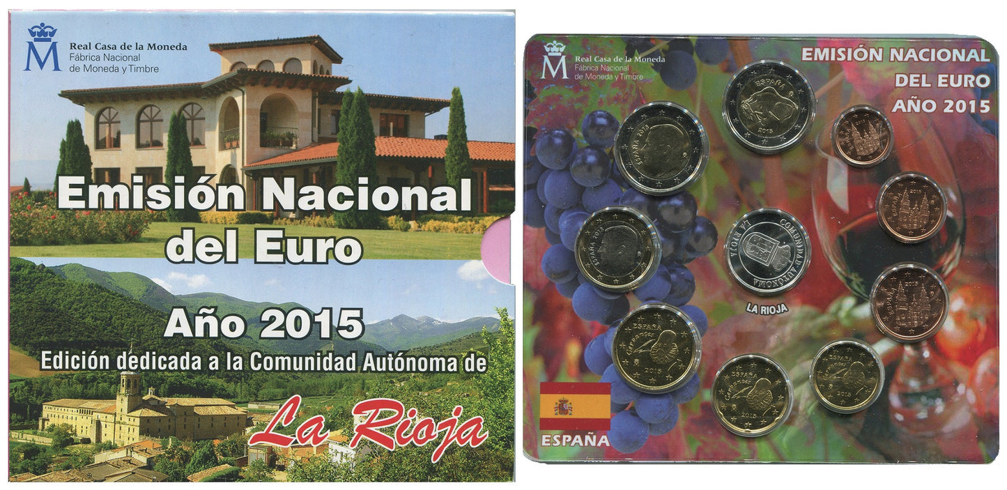 España - 2015 - Monedas Euros en cartera oficial - FDC / MS - Año 2015 / Autonomias La Rioja