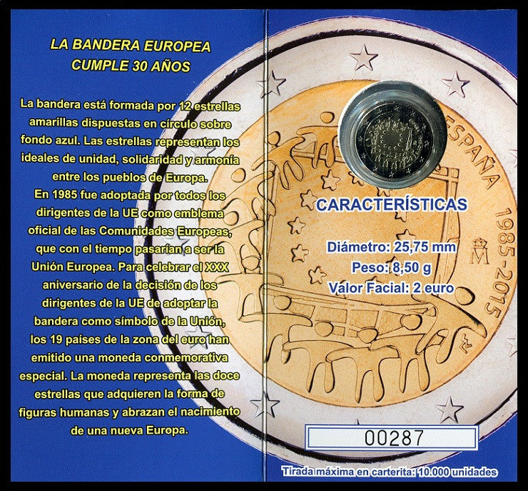 España - 2015 - Monedas Euros en cartera oficial - PROOF - 2 € Año 2015 / Aniversario Bandera / En estuche