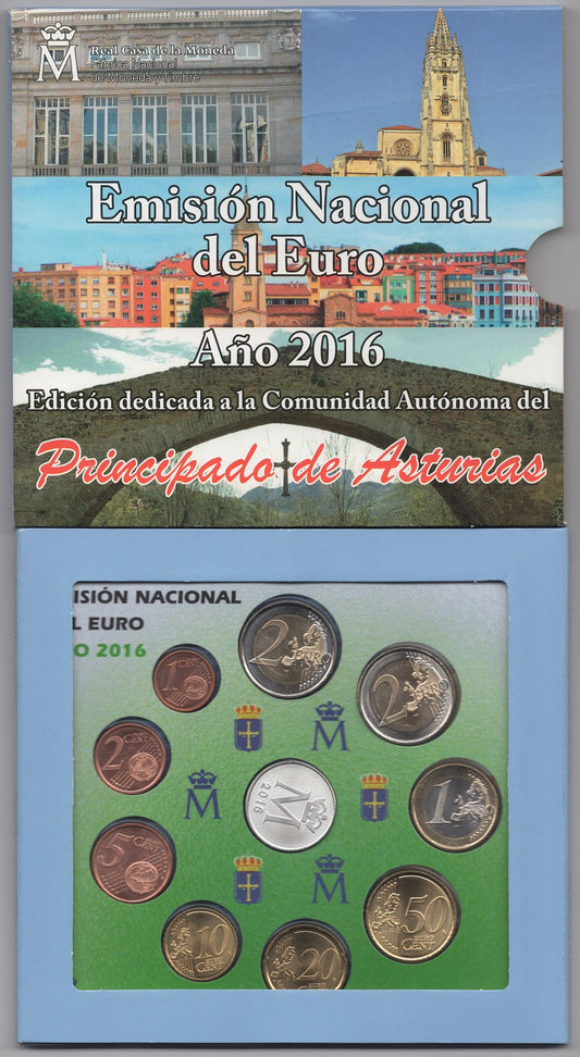 España - 2016 - Monedas Euros en cartera oficial - FDC / MS - Año 2016 / Autonomias Asturias