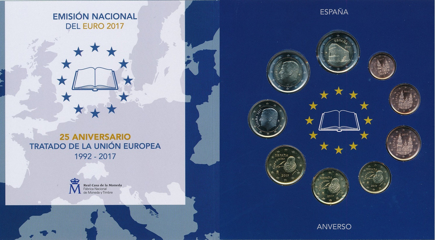 España - 2017 - Monedas Euros en cartera oficial - FDC / MS - Cartera año 2017 (9 monedas)