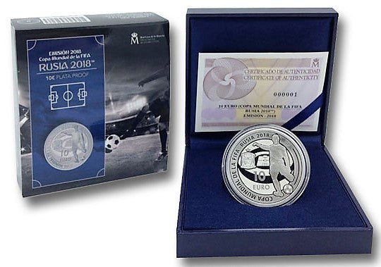 España - 2018 - Conmemorativas FNMT - PROOF - 10 € Año 2018 / Copa Mundial de la Fifa Rusia 2018 / Plata / En estuche