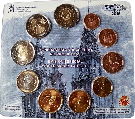 España - 2018 - Monedas Euros en cartera oficial - FDC / MS - Cartera año 2018 (10 monedas) / World Money Fair