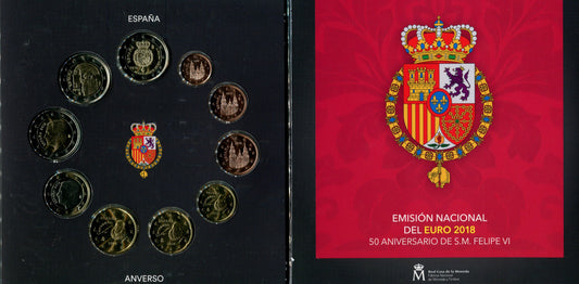 España - 2018 - Monedas Euros en cartera oficial - FDC / MS - Cartera año 2018 (10 monedas)