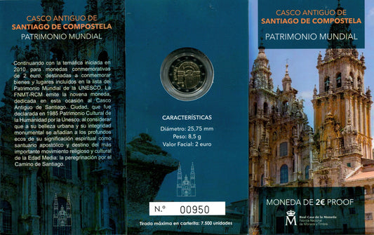 España - 2018 - Monedas Euros en cartera oficial - PROOF - 2 € Año 2018 / Santiago Compostela / En estuche