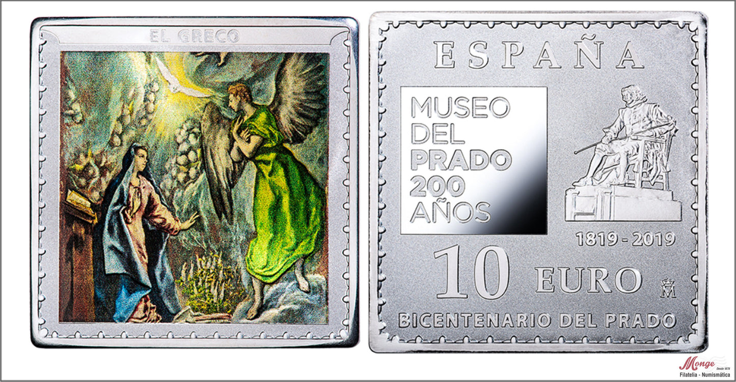 España - 2019 - Conmemorativas FNMT - PROOF - 10 € Museo del Prado 1819-2019 / La Anunciación / En estuche