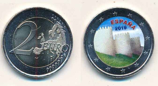 España - 2019 - Monedas Euros Color - S/C / UNC - 2 € Año 2019 / Murallas Avila / Color / España en Rojo y año en negro