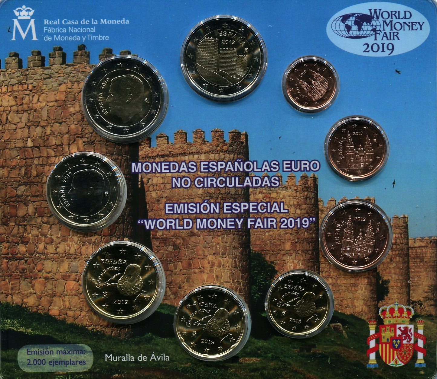 España - 2019 - Monedas Euros en cartera oficial - FDC / MS - Cartera año 2019 (9 monedas) / World Money Fair