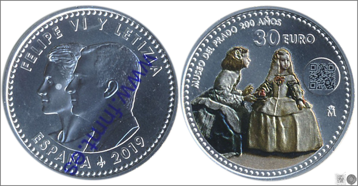 España - 2019 - Monedas euros en plata - FDC / MS - 30 € Año 2019 / 200 Años Museo Prado " Las Meninas " color