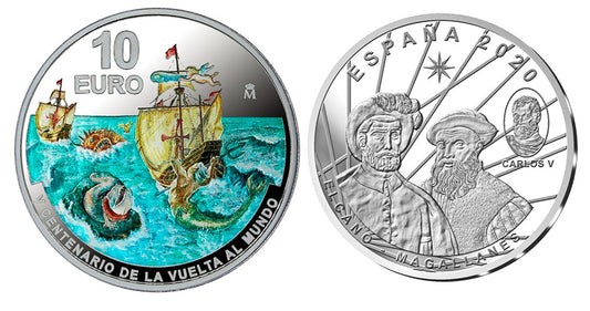 España - 2020 - Conmemorativas FNMT - PROOF - 10 € Año 2020 / Magallanes-Vuelta al Mundo / Plata / En estuche