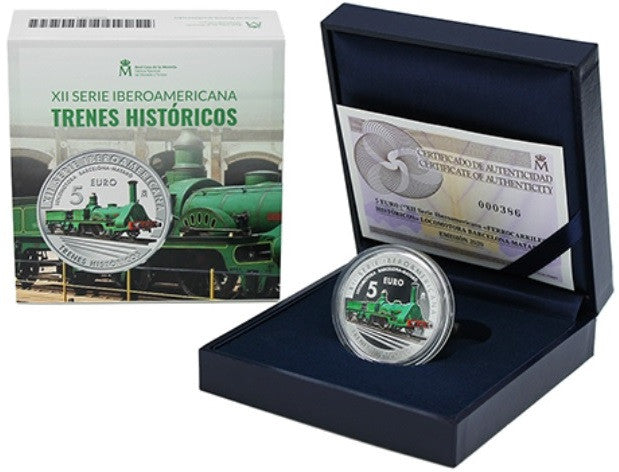 España - 2020 - Conmemorativas FNMT - PROOF - 5 € 2020 Iberoamericana / Ferrocarril Barcelona-Mataro / Color