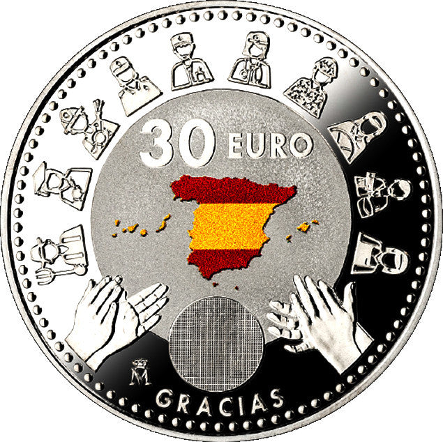 España - 2020 - Monedas euros en plata - S/C / UNC - 30 € Año 2020 / Moneda Solidaria - Covid - Color - en bolsa original