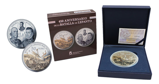 España - 2021 - Conmemorativas FNMT - PROOF - 50 € Año 2021 / 450 Aniv. Batalla de Lepanto / En estuche