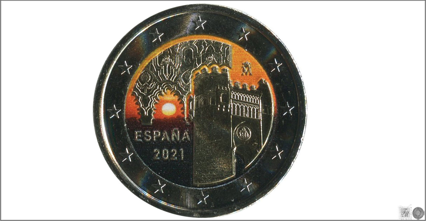 España - 2021 - Monedas Euros Color - S/C / UNC - 2 € Año 2021 / Ciudad histórica de Toledo / Cielo Naranja