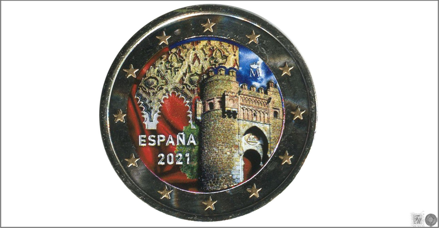 España - 2021 - Monedas Euros Color - S/C / UNC - 2 € Año 2021 / Ciudad histórica de Toledo / Cielo rojo y azul