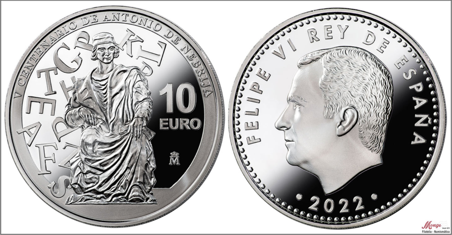 España - 2022 - Conmemorativas FNMT - PROOF - 10 € Año 2022 / ANTONIO DE NEBRIJA / Plata / En estuche