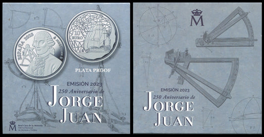 España - 2023 - Conmemorativas FNMT - PROOF - 10 € Año 2023 / 250 Aniversario de Jorge Juan / Plata / En estuche