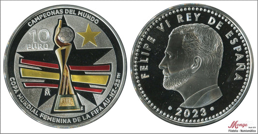 España - 2023 - Conmemorativas FNMT - PROOF - 10 € Año 2023 / Campeonas del mundo / Plata / En estuche