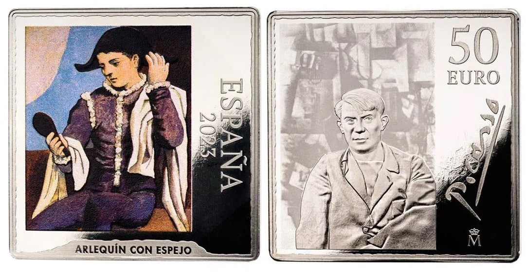 España - 2023 - Conmemorativas FNMT - PROOF - 50 € año 2023 / Picasso - Arlequín Con Espejo / En Estuche / 1 moneda Color