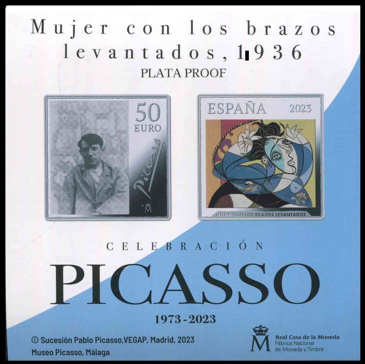 España - 2023 - Conmemorativas FNMT - PROOF - 50 € año 2023 / Picasso - Mujer con los brazos levantados / En Estuche / 1 moneda