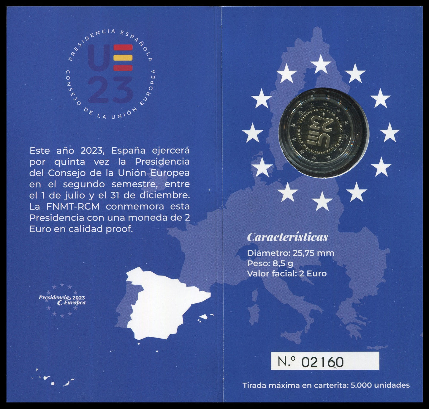 España - 2023 - Monedas Euros en cartera oficial - PROOF - 2 € Año 2023 / Presidencia del Consejo de la UE/ En estuche