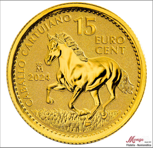 España - 2024 - Conmemorativas FNMT - FDC / MS - 15 Centimos Caballo Cartujano 2024 / 1/10 de Onza oro puro / 3,11 gramos oro /