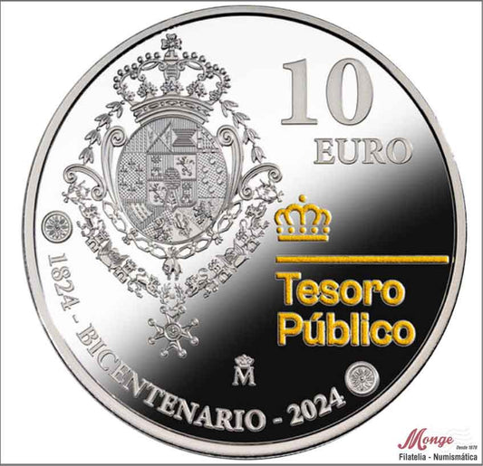 España - 2024 - Conmemorativas FNMT - PROOF - 10 € Año 2024 / Bicentenario de la creacion del Tesoro Publico / Plata / En estuc