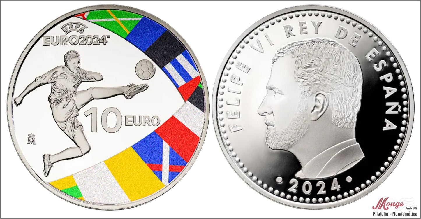 España - 2024 - Conmemorativas FNMT - PROOF - 10 € Año 2024 / Campeonato de Fútbol UEFA EURO 2024 / Plata / En estuche