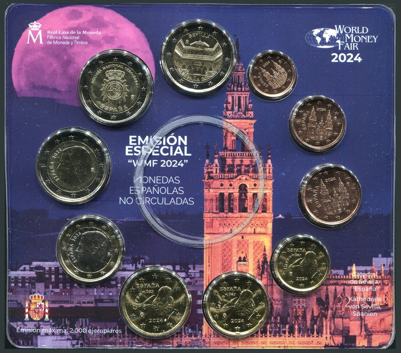 España - 2024 - Monedas Euros en cartera oficial - FDC / MS - Cartera año 2024 (10 monedas) / World Money Fair