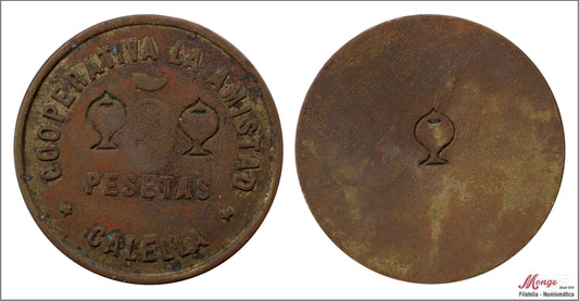 España - Cooperativas - Nº AL-0341v - MBC / VF - 5 pesetas/ La Amistad-Calella/ laton