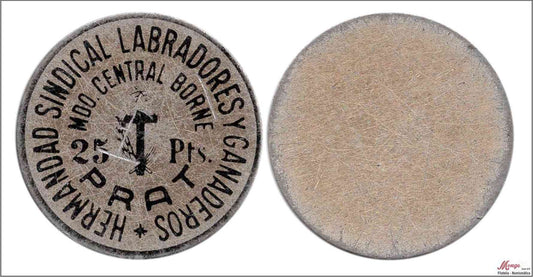 España - Cooperativas - Nº AL-0677 - MBC - / VF- - 25 pesetas/ Hermandad Sindical Lab. y Gand. - El Prat/ aluminio