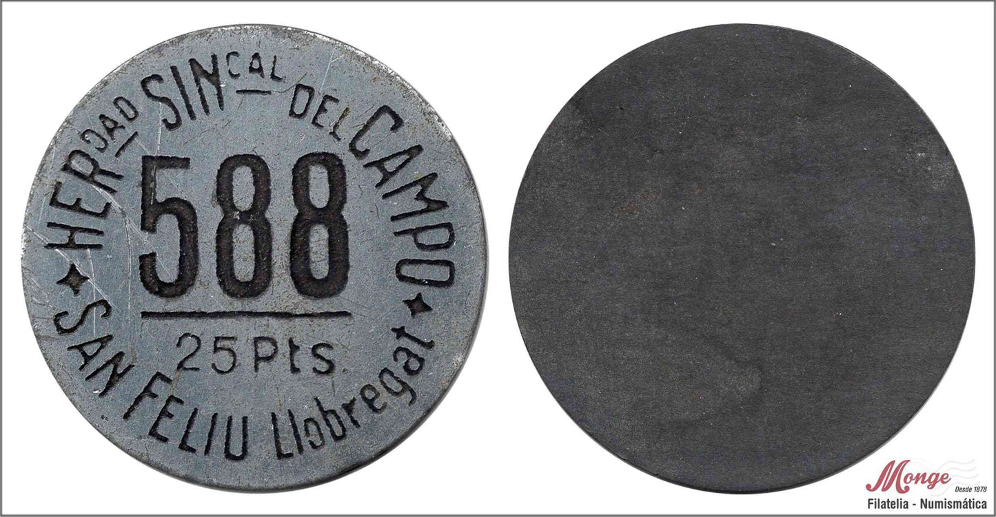 España - Cooperativas - Nº AL-0715 - EBC- / XF- - 25 pesetas/ Hdad. Sindical del Campo-San Feliu de Llobregat/ Zinc