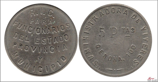 España - Cooperativas - Nº AL-0925 - EBC / XF - 5 pesetas/ Sum. Viv. R.I.C para Funcionarios del Estado/ niquel