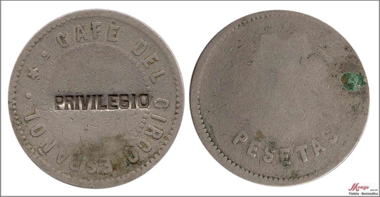 España - Cooperativas - Nº AL-0987v - BC+ / F+ - 2 pesetas/ Cafe del circo Español-bcn/ niquel