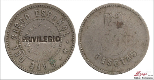 España - Cooperativas - Nº AL-0987v - MBC / VF - 5 pesetas/ Cafe del Circo Español- barcelona/ niquel