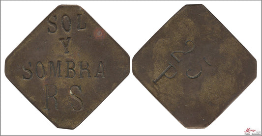 España - Cooperativas - Nº AL-1016m - MBC+ / VF+ - 25 pesetas/ Bar Sol y Sombra-Barcelona/ laton