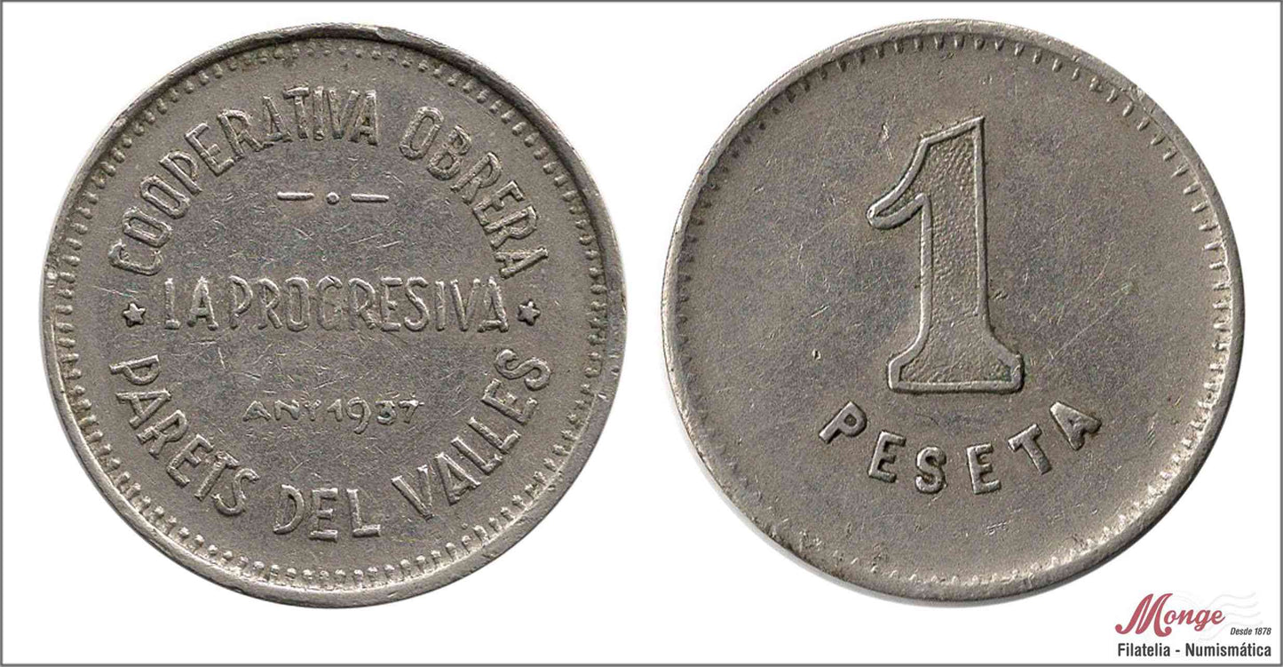 España - Cooperativas - Nº AL-2058 - EBC / XF - 1 peseta/ La Previsora + Parets/ niquel