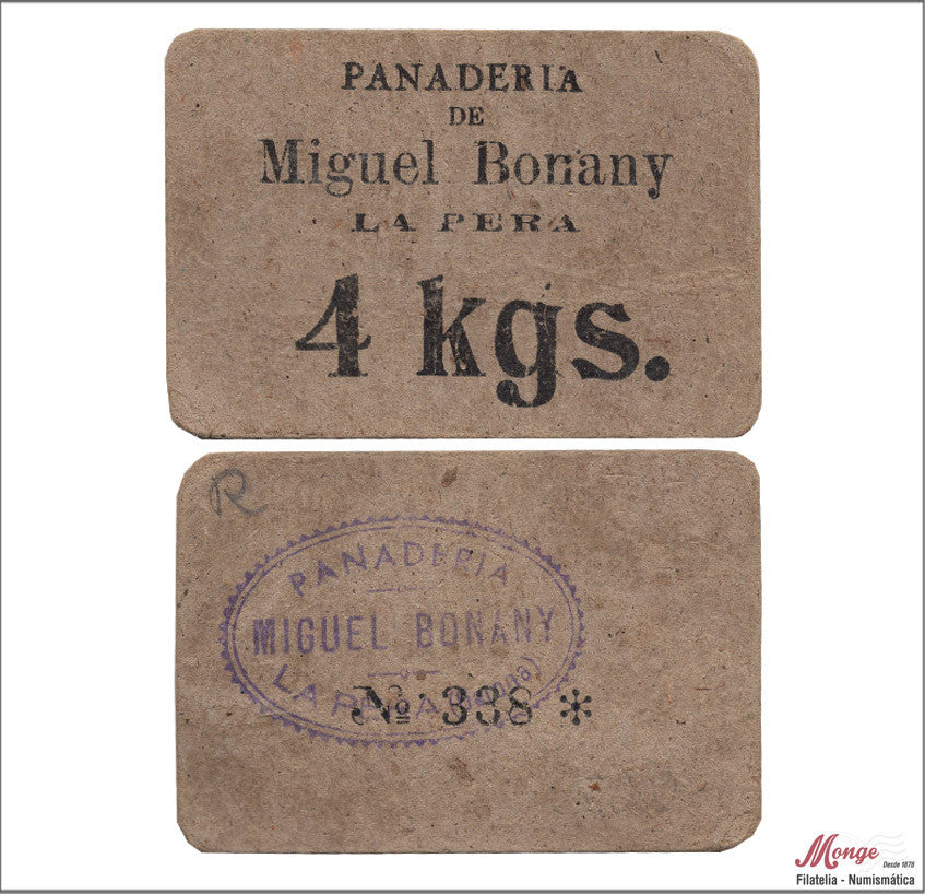 España - Cooperativas - Nº AL-2090 - MBC+ / VF+ - 4 Kilogramos/ Panaderia de Miguel Bonany - La Pera/ carton