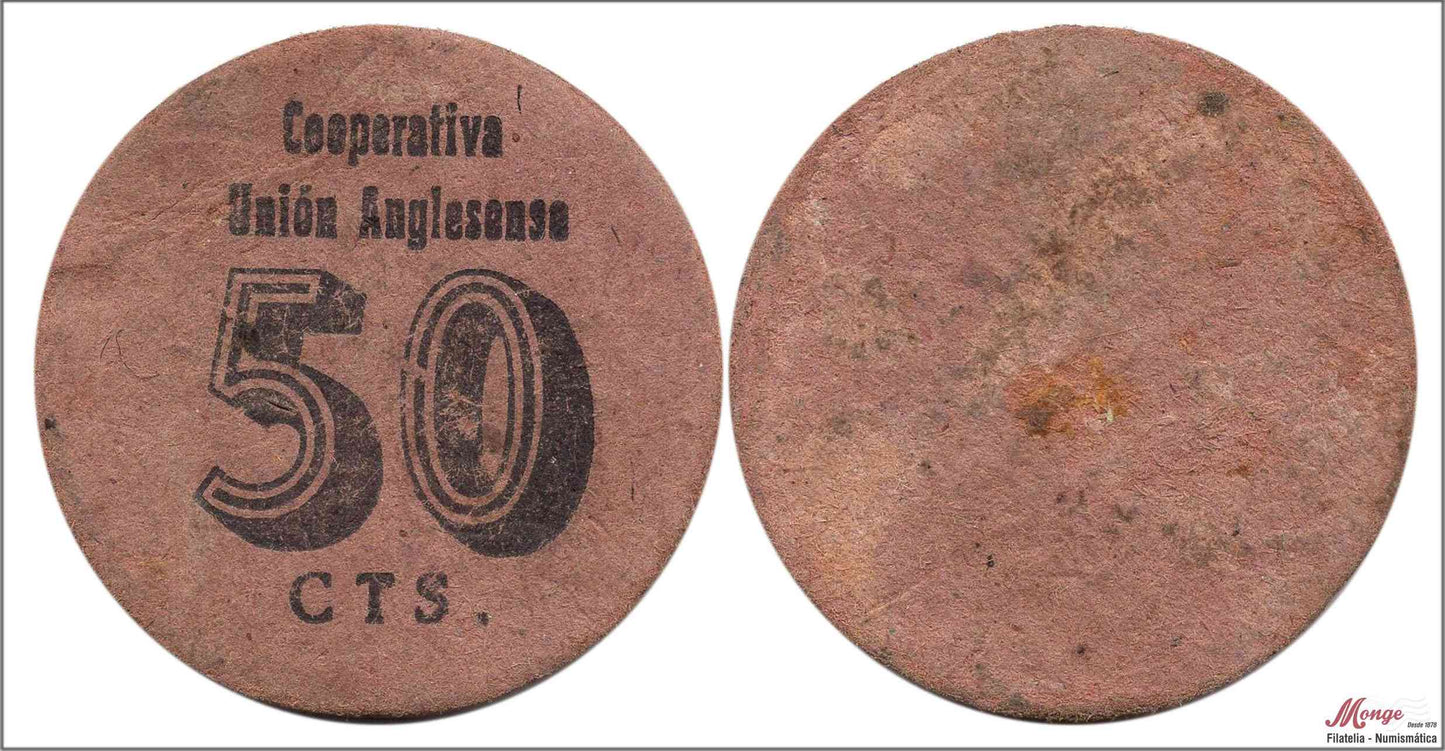 España - Cooperativas - Nº AL-2193 - EBC- / XF- - 50 centimos/ Union Anglesesnse-Angles/ carton