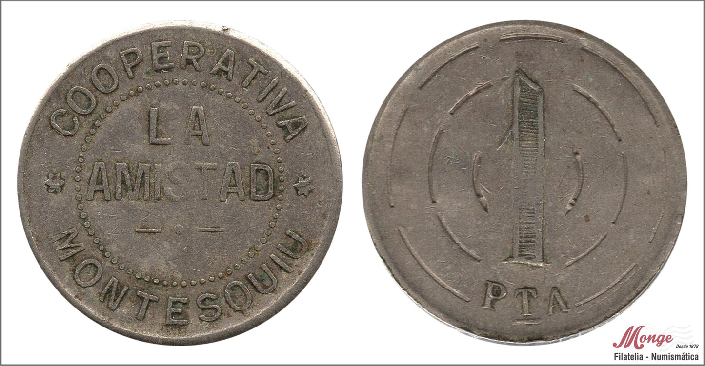 España - Cooperativas - Nº AL-2838v - MBC / VF - 1 peseta/ La Amistad - Montesquiu/ niquel