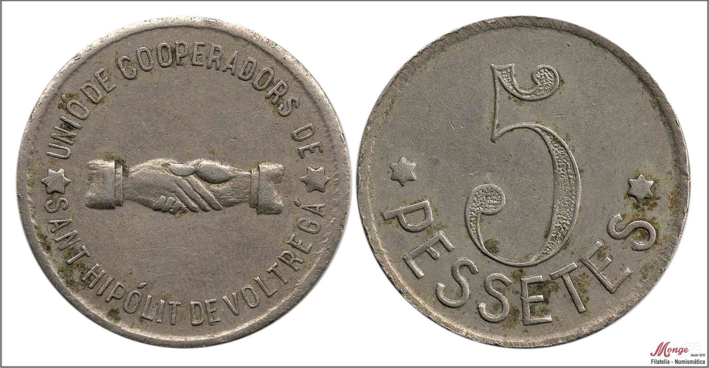 España - Cooperativas - Nº AL-2999 - EBC / XF - 5 pesetas/ Sant Hipolit de Voltrega/ niquel